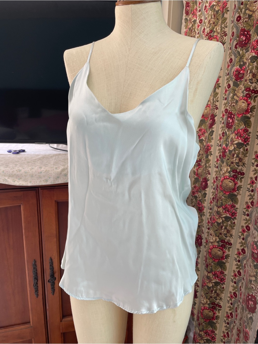 NWOT 100% Silk Light Blue Satin Camisole Top S